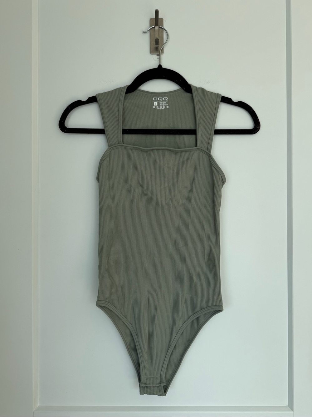 Women’s OQQ ribbed square neck bodysuit tank in Sage Green
